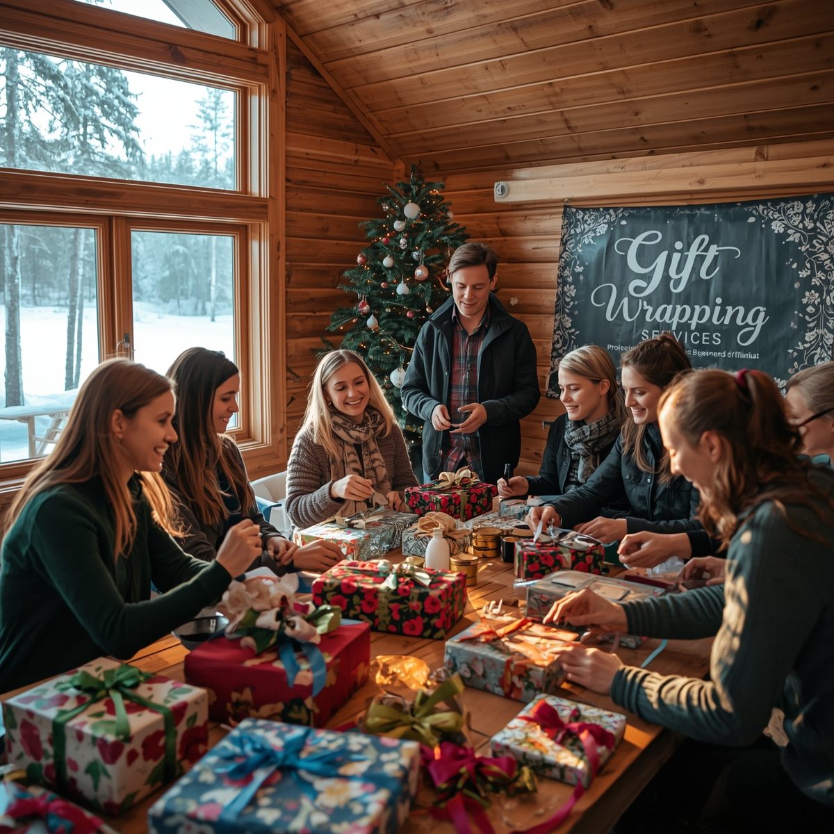 Valoisa työtila lahjanpakkausta varten